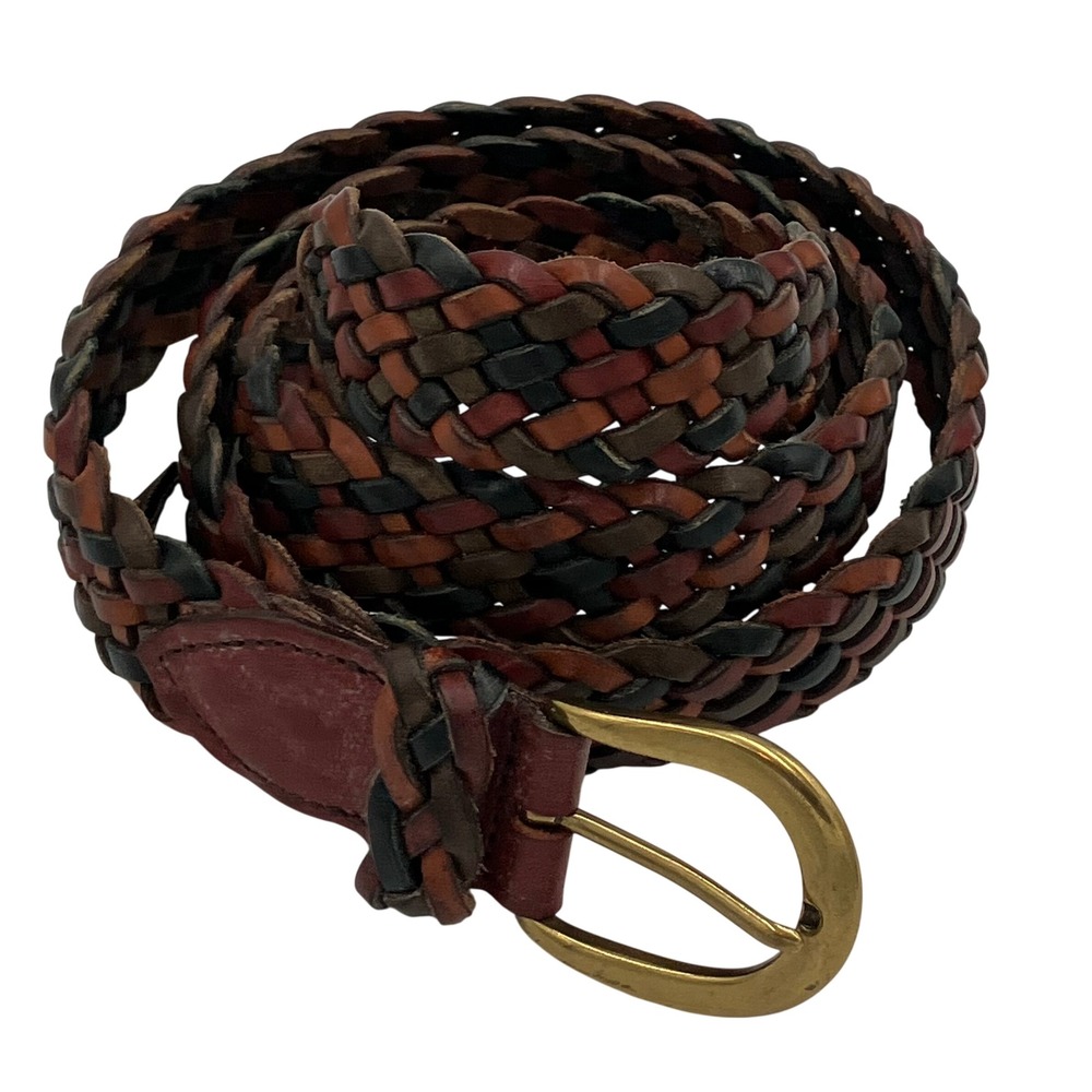 Trafalgar Mens Braided Leather Belt Burgundy Brown Black Brass Buckle Siz 38 USA